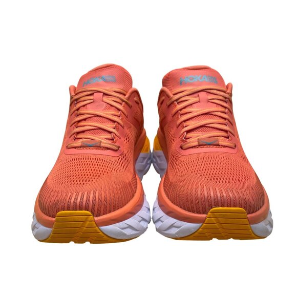 Hoka Women’s Coral & Yellow Mesh Bondi 7 Cushioned Running Shoes Trainers Size 9 - Picture 2 of 8